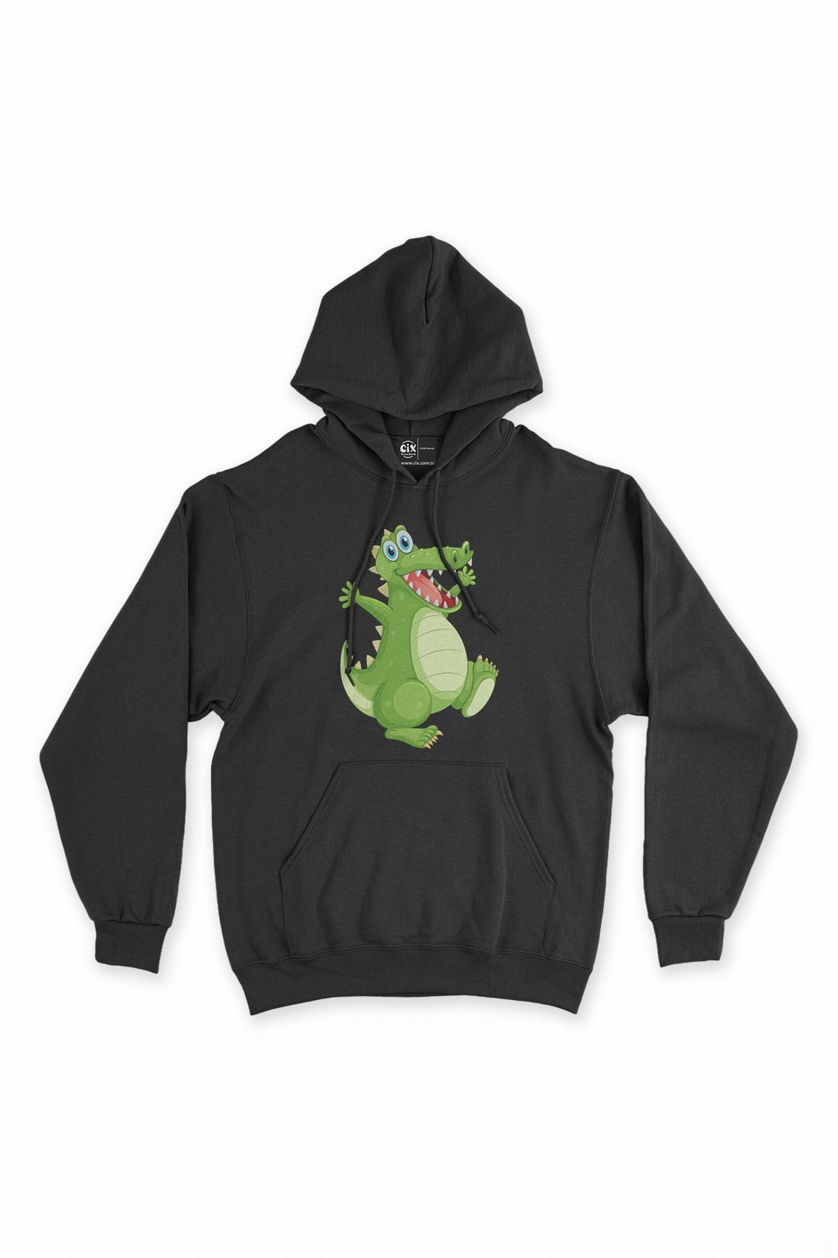Timsah Siyah Kapşonlu Sweatshirt Hoodie