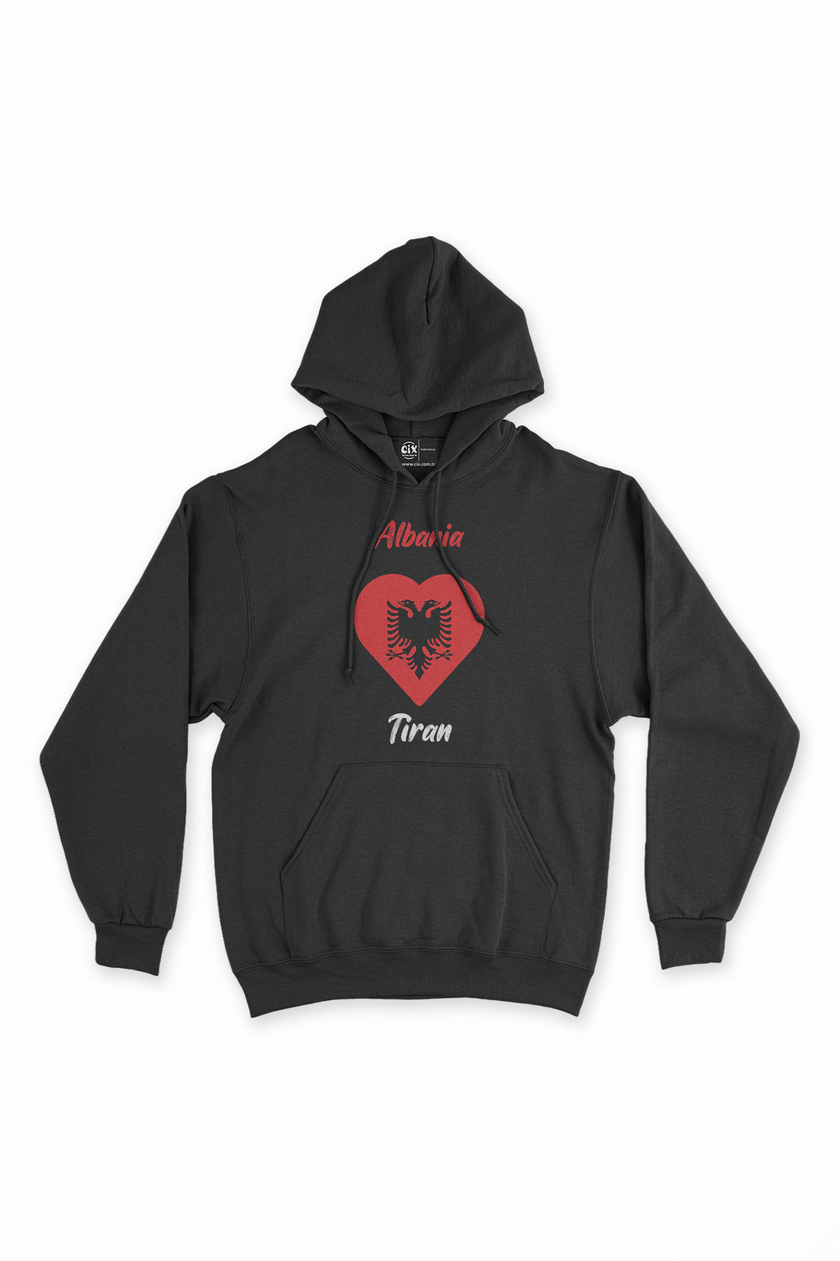 Tiran Arnavutluk Bayraklı Kalpli Siyah Sweatshirt Hoodie