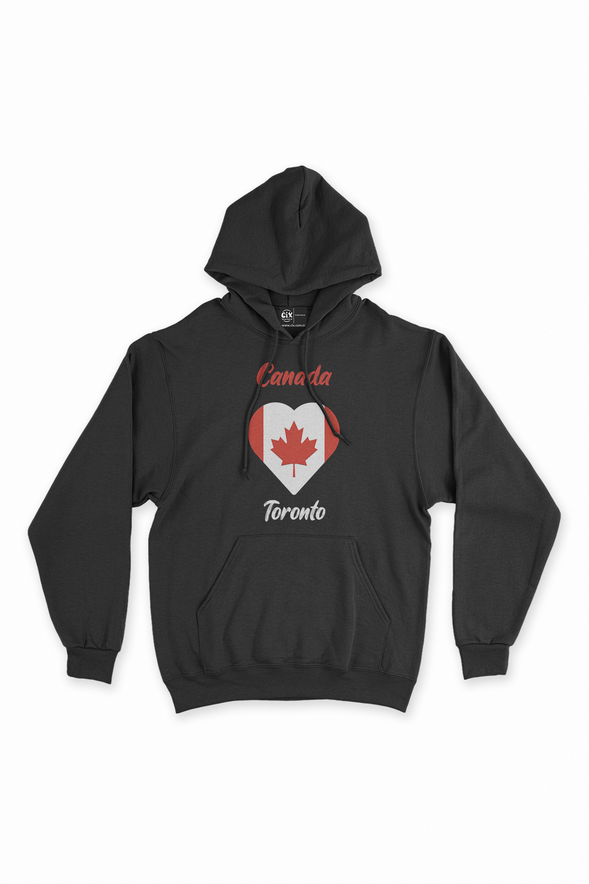 Toronto Canada Bayraklı Kalpli Siyah Sweatshirt Hoodie