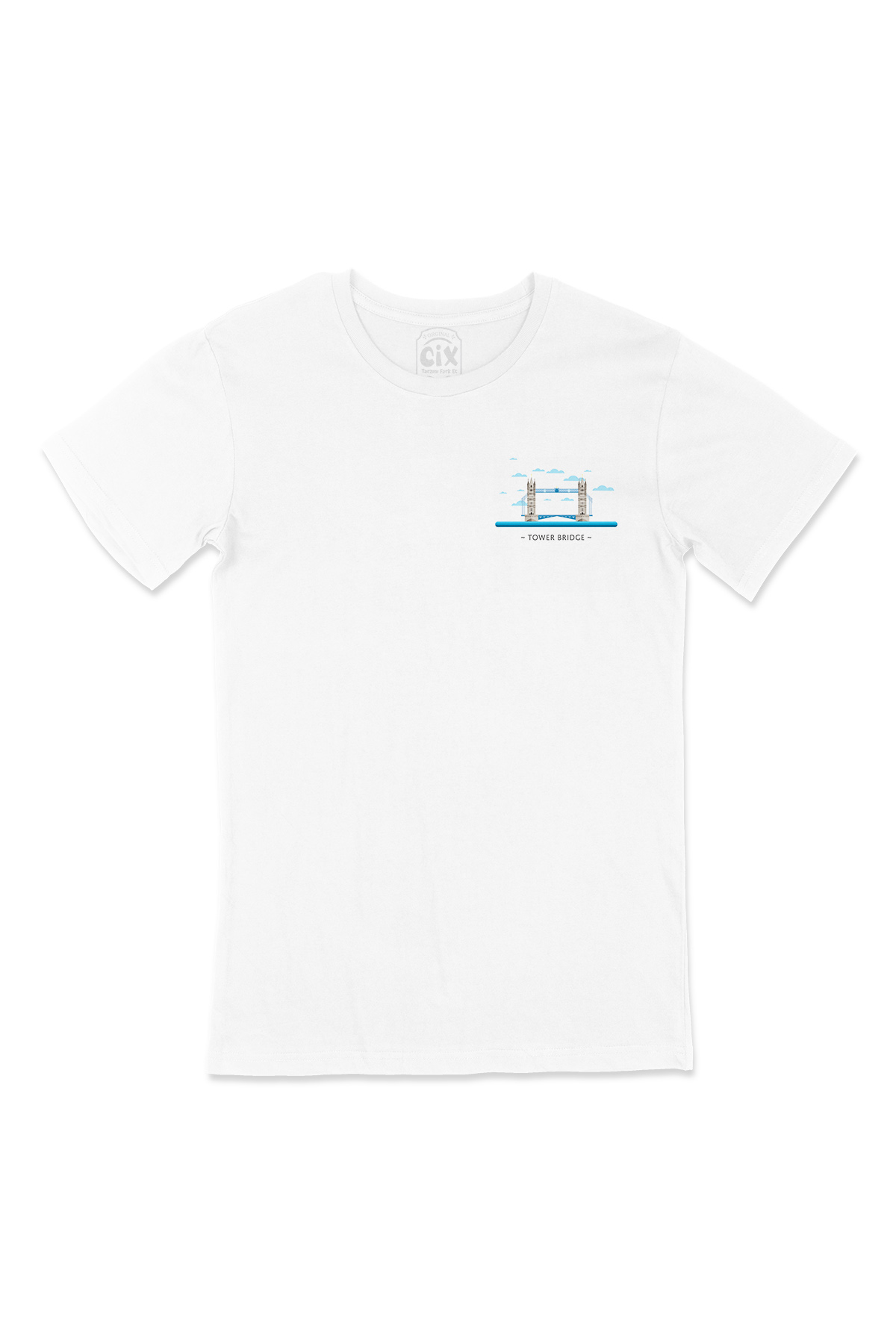 Tower Bridge Cep Logo Tasarımlı Beyaz Tişört