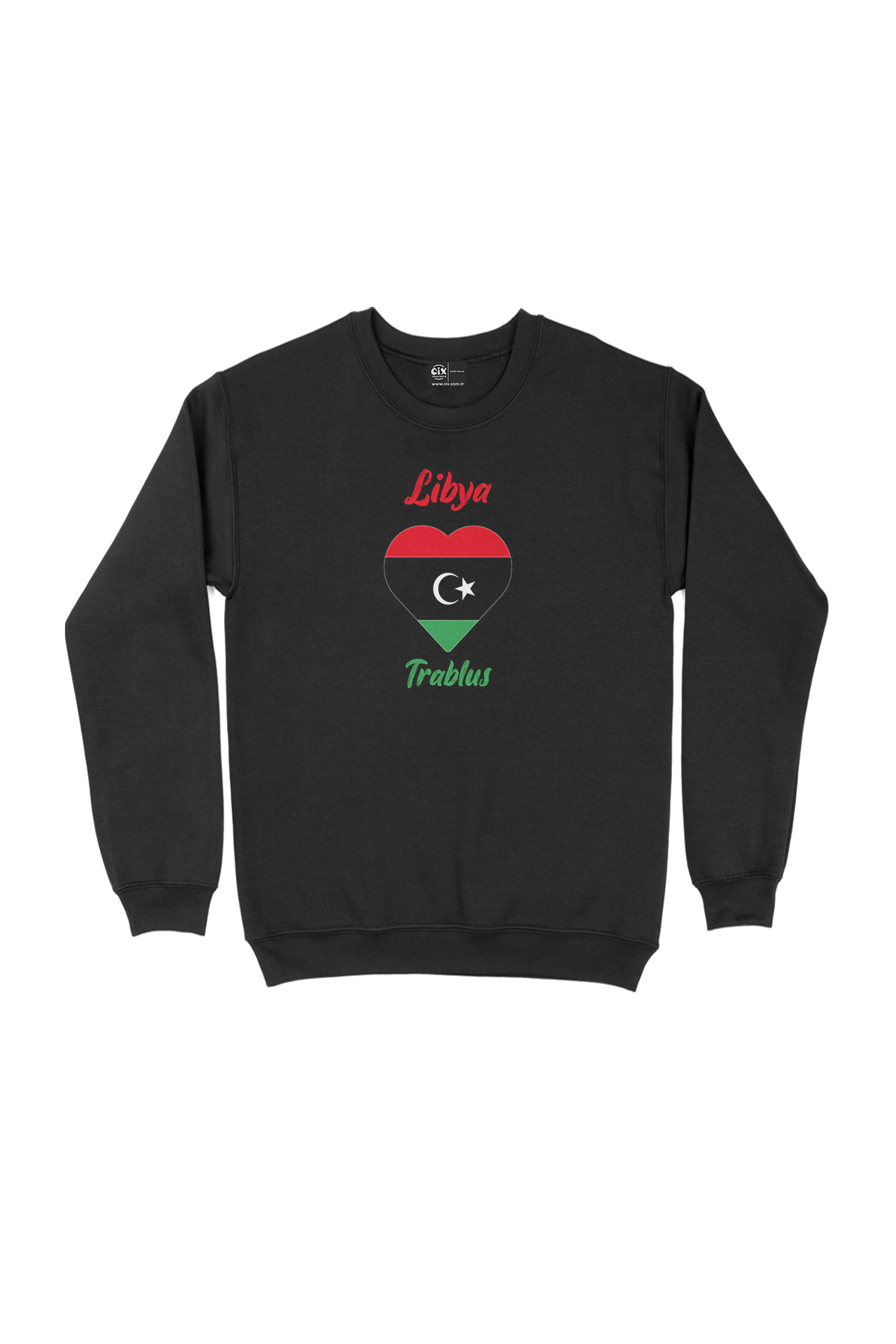 Trablus Libya Bayraklı Kalpli Siyah Sweatshirt