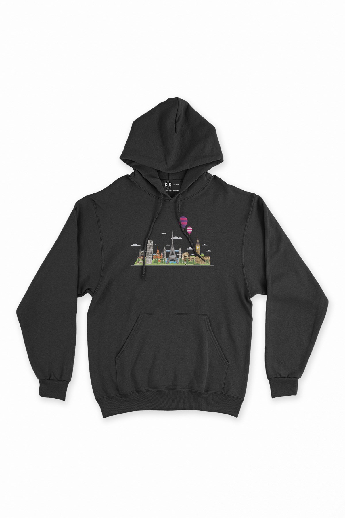 Travel To Europe 2 Siyah Kapşonlu Sweatshirt Hoodie