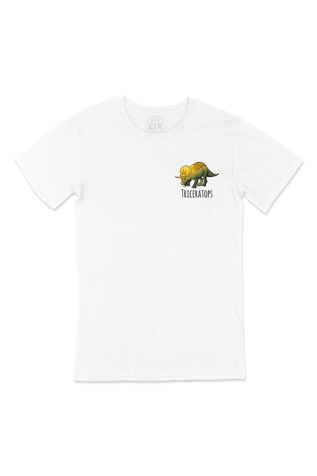 Triceratops Dinozor Cep Logo Tasarımlı Beyaz Tişört