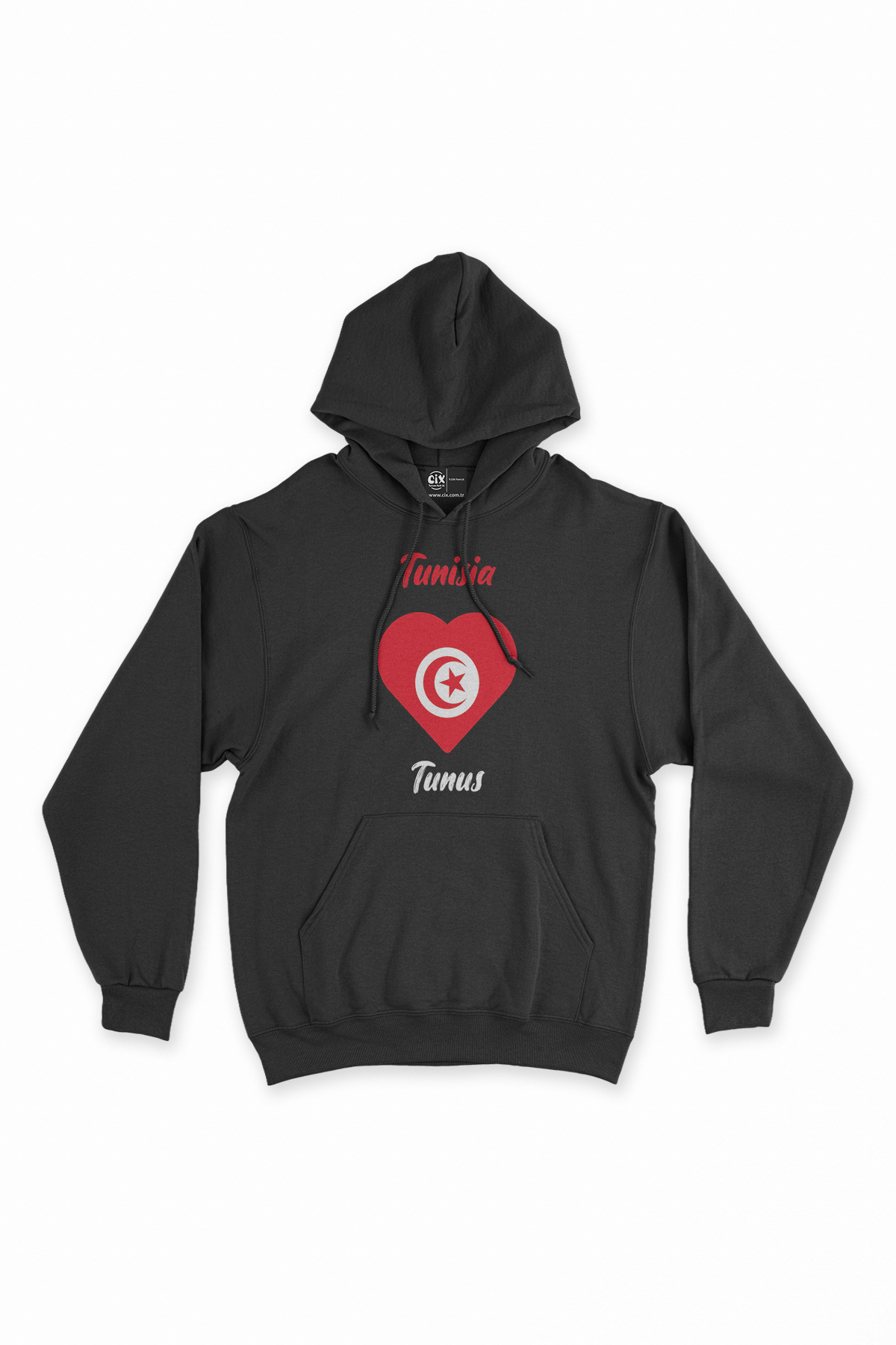 Tunus Bayraklı Kalpli Siyah Sweatshirt Hoodie
