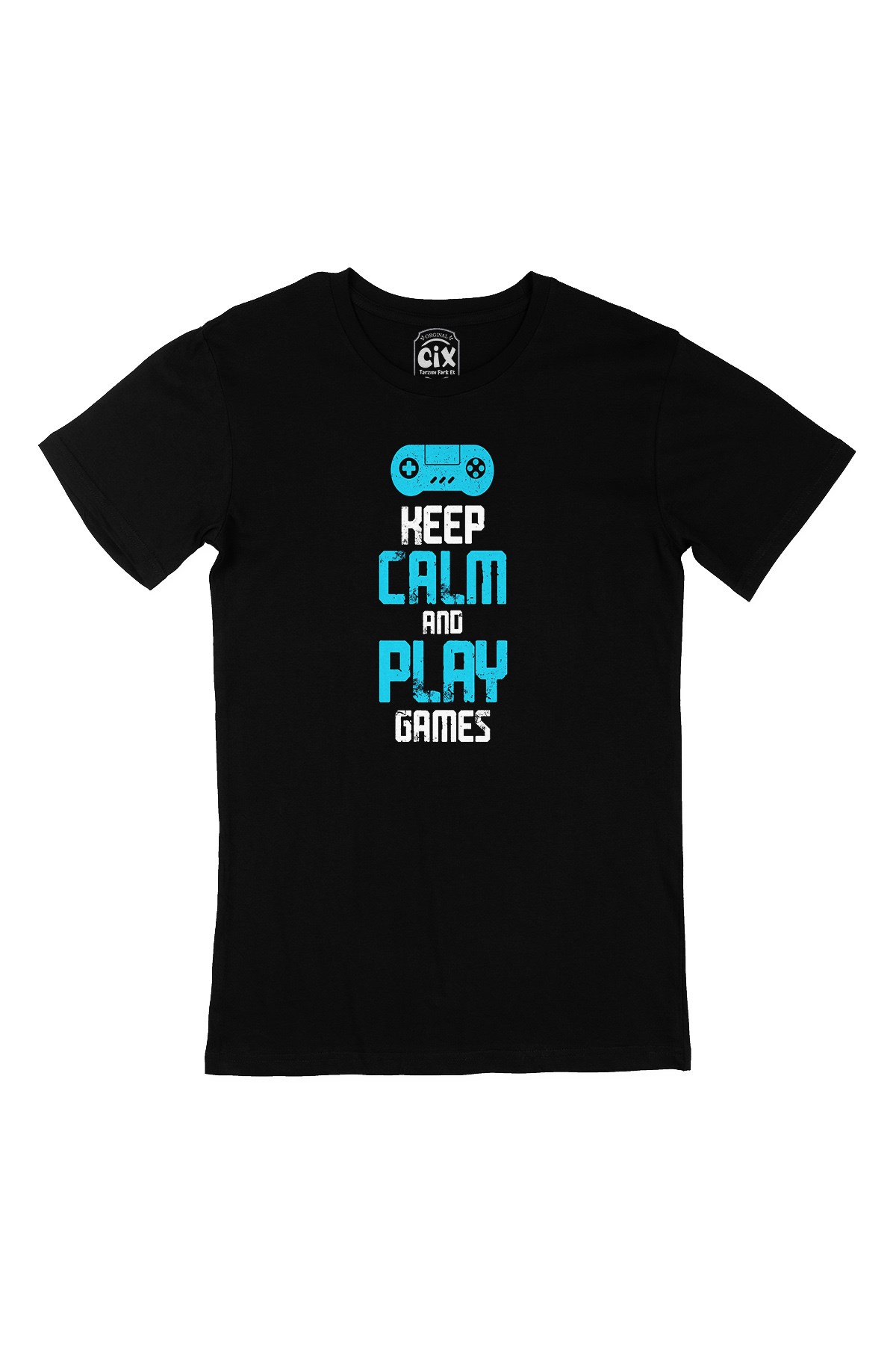 Turkuaz Keep Calm Play Game Siyah Tişört