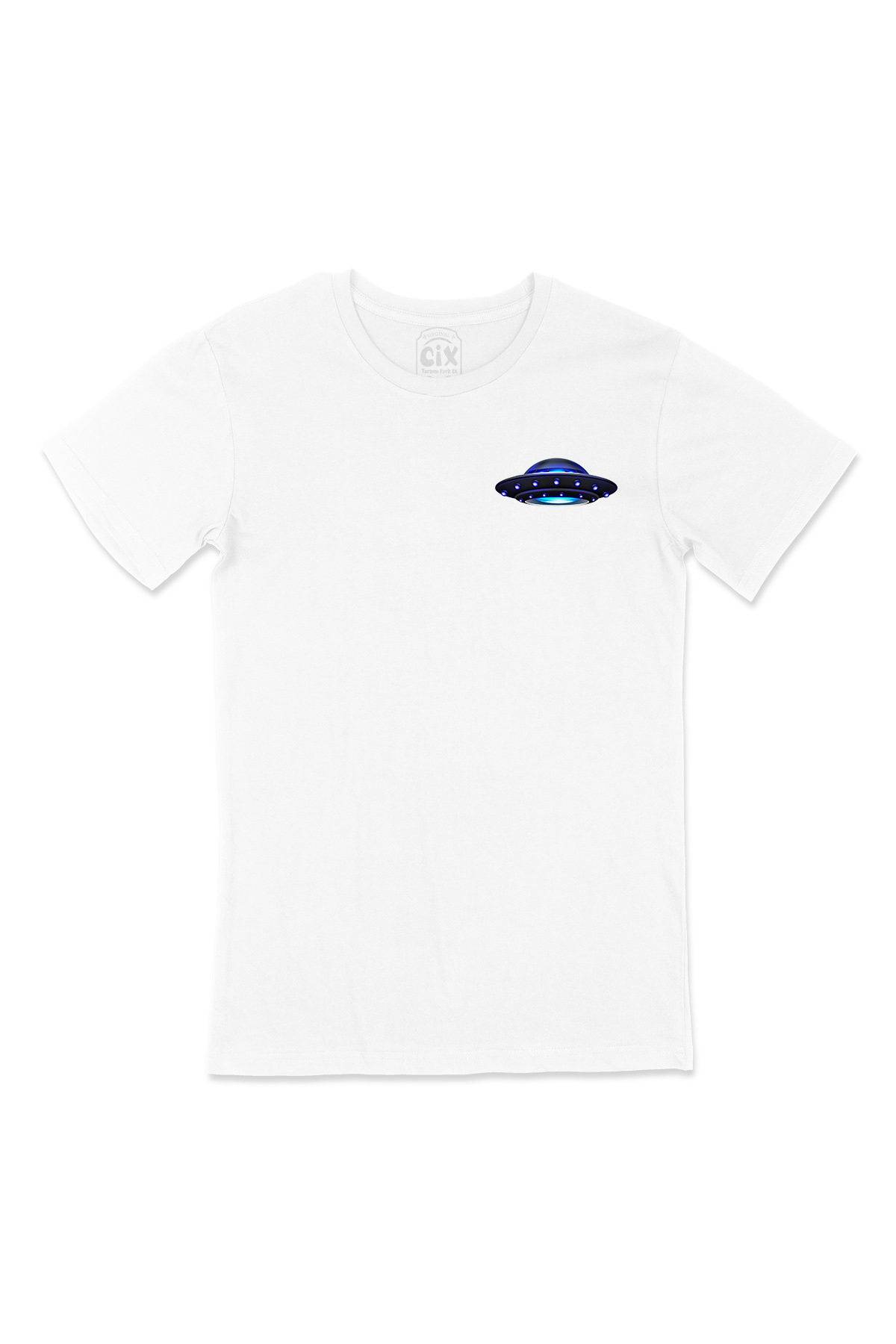 UFO Cep Logo Tasarımlı Beyaz Tişört