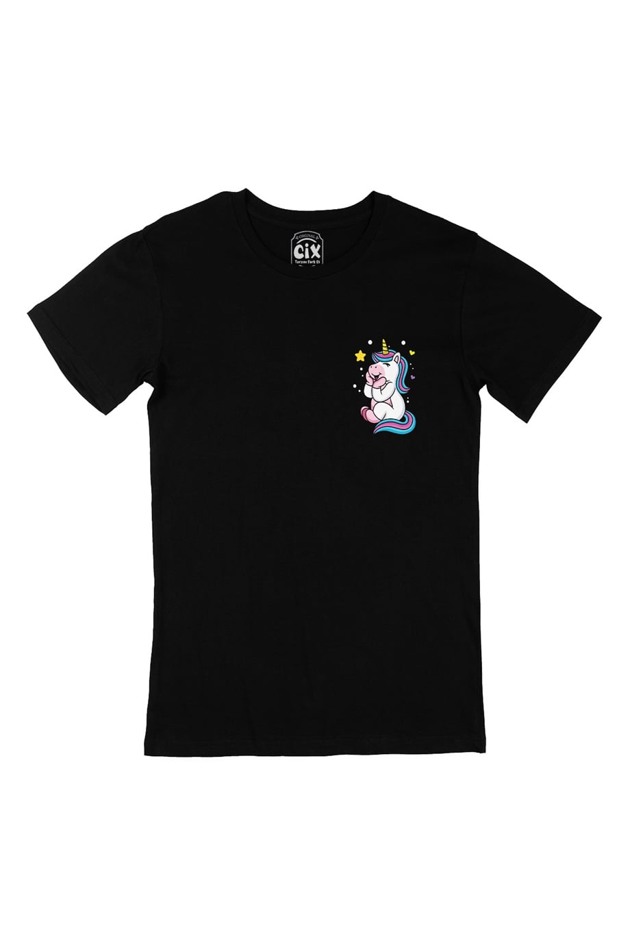 Unicorn Cep Logo Tasarımlı Siyah Tişört