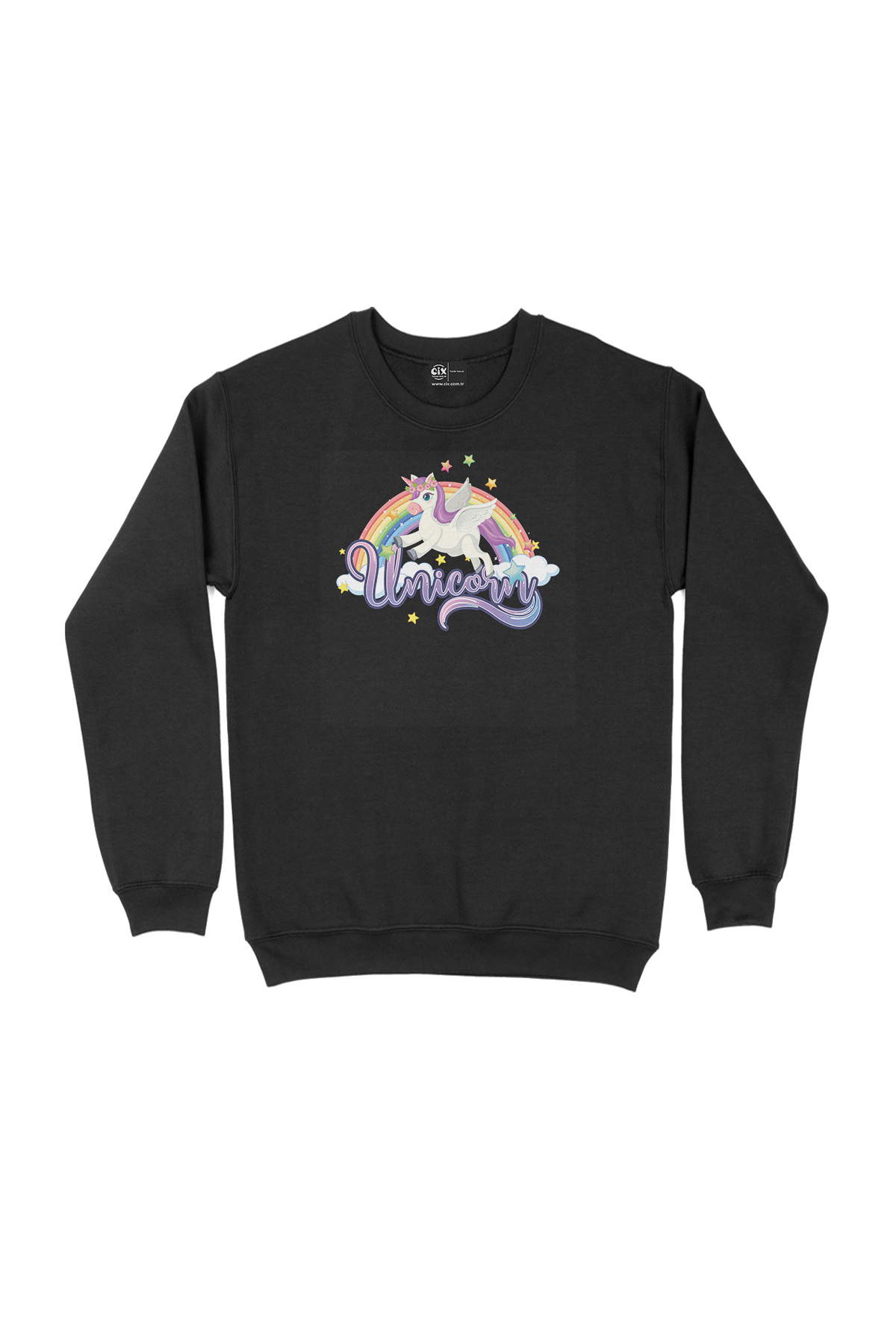 Unicorn Tasarımlı Siyah Sweatshirt
