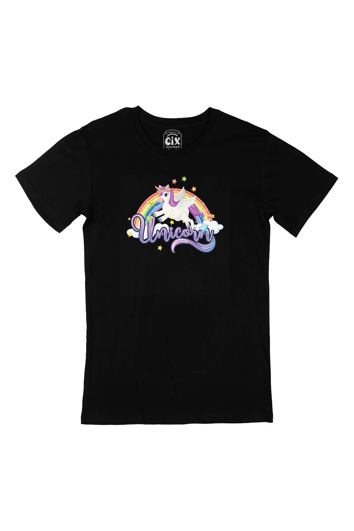 Unicorn Tasarımlı Siyah Tişört