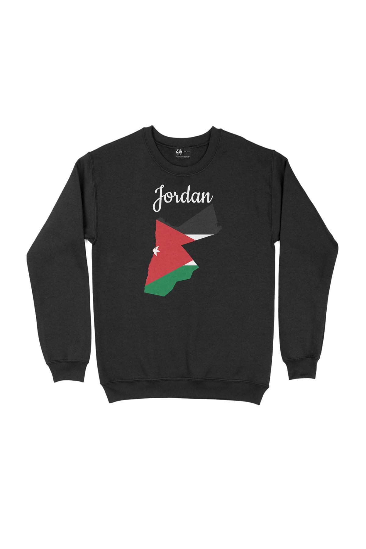Ürdün Haritalı ve Bayraklı Siyah Sweatshirt