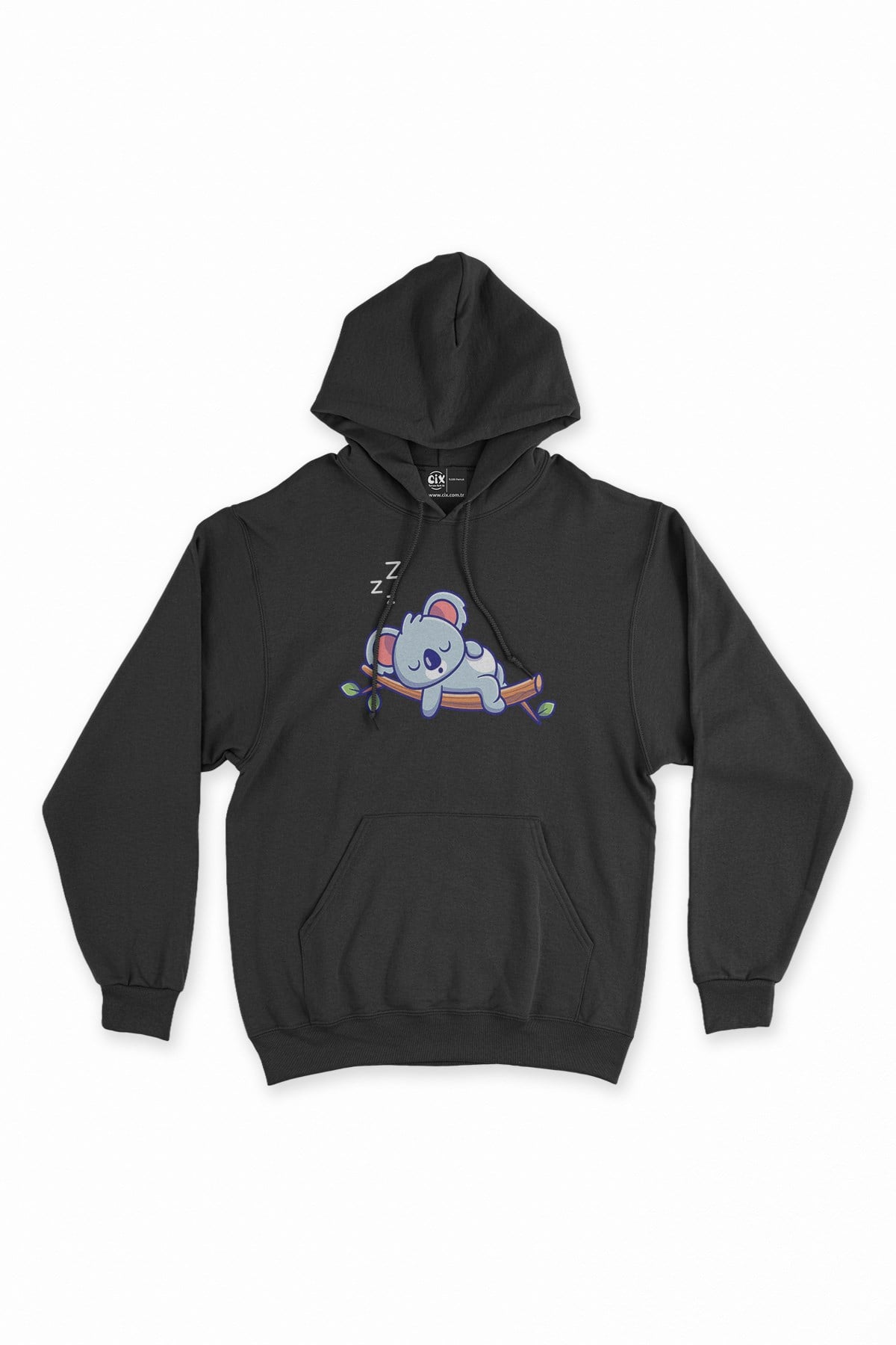 Uyuyan Koala Siyah Kapşonlu Sweatshirt Hoodie