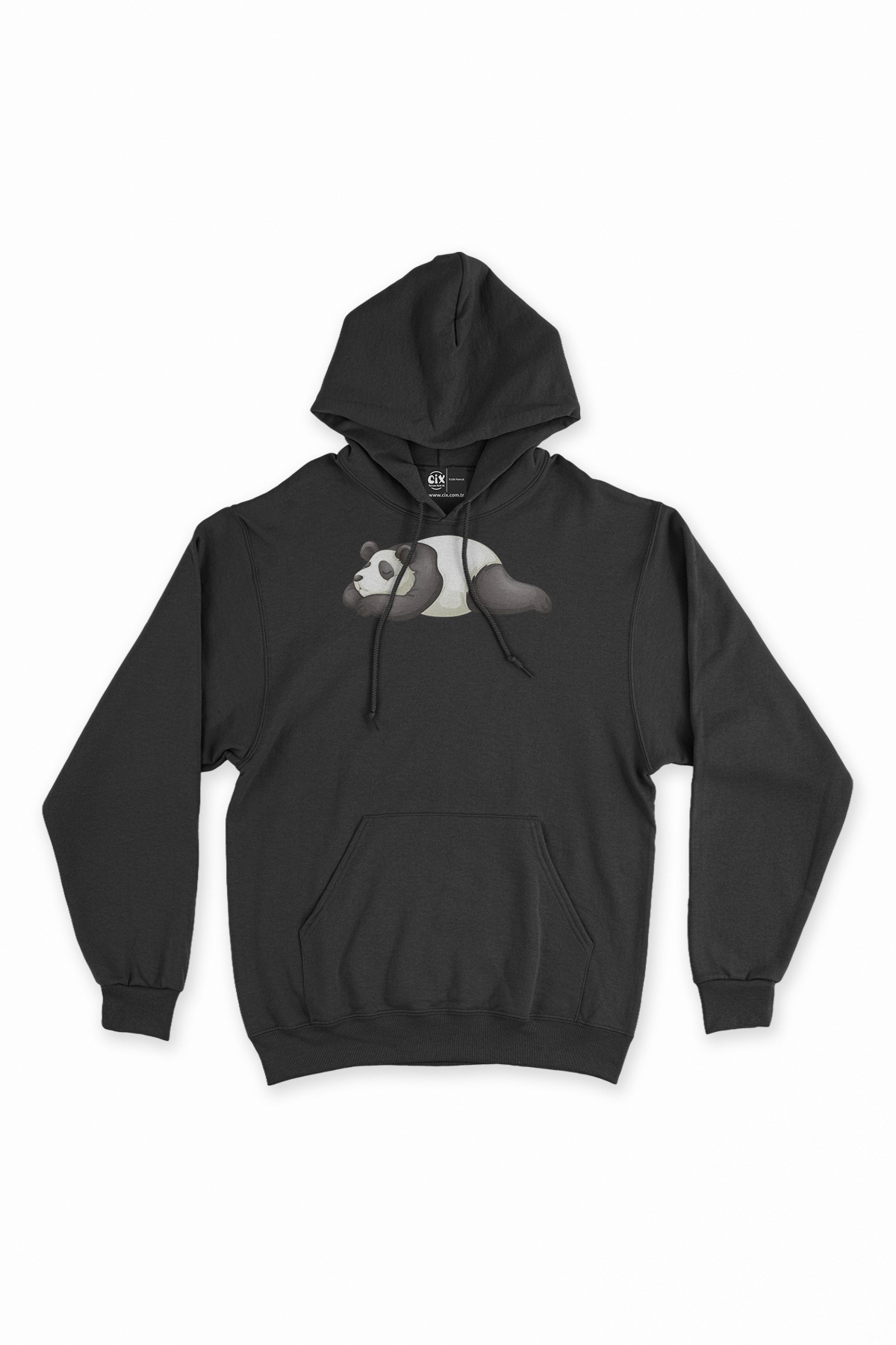 Uyuyan Panda Baskılı Siyah Sweatshirt Hoodie