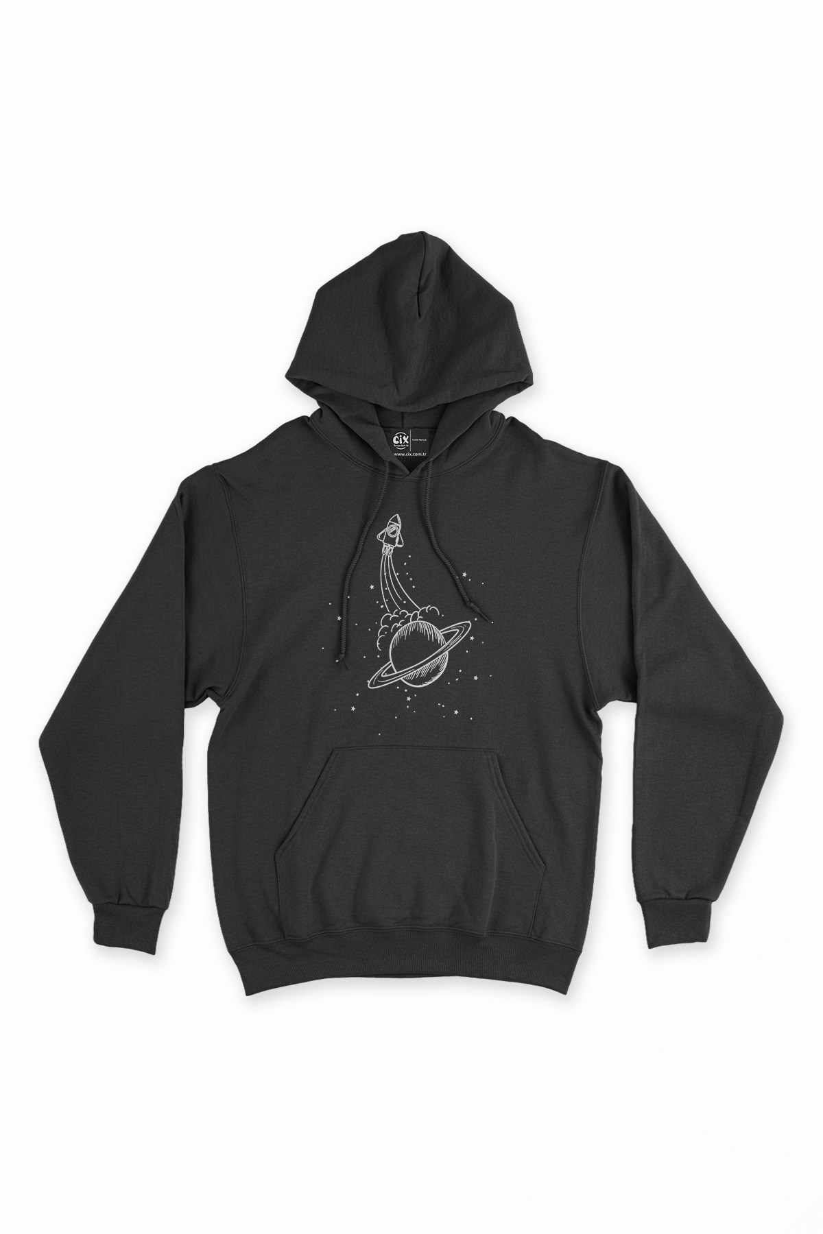 Uzay Roketli Siyah Kapşonlu Sweatshirt Hoodie