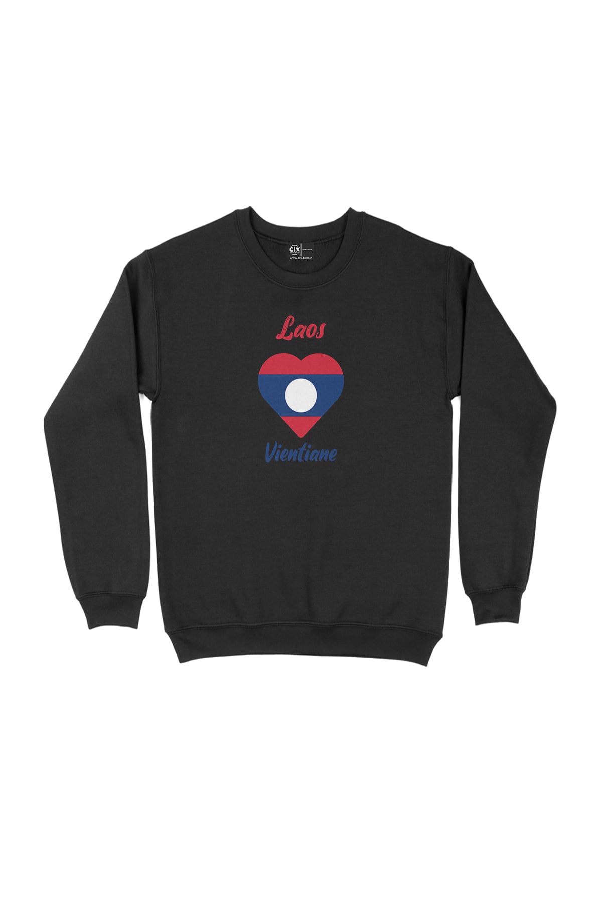 Vientiane Laos Bayraklı Kalpli Siyah Sweatshirt