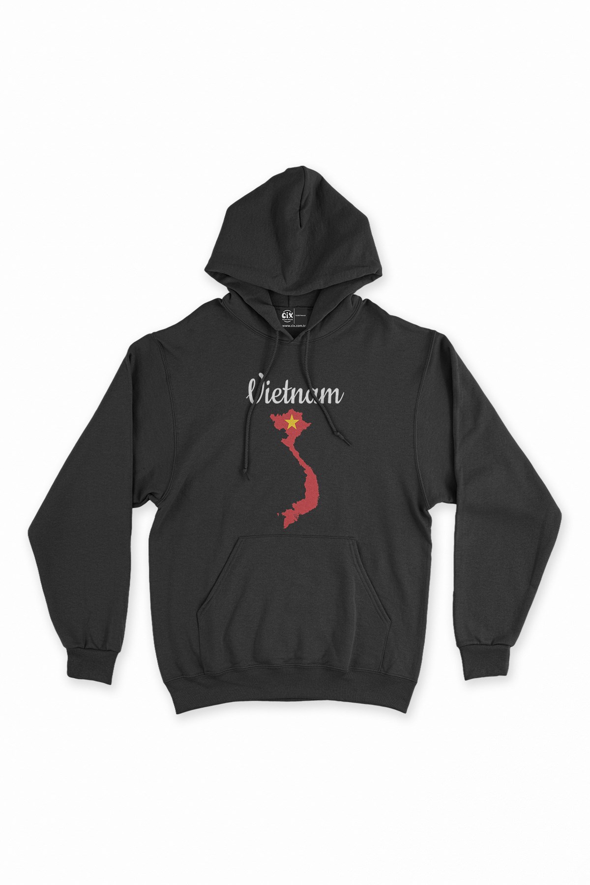 Vietnam Haritalı ve Bayraklı Siyah Kapşonlu Sweatshirt Hoodie