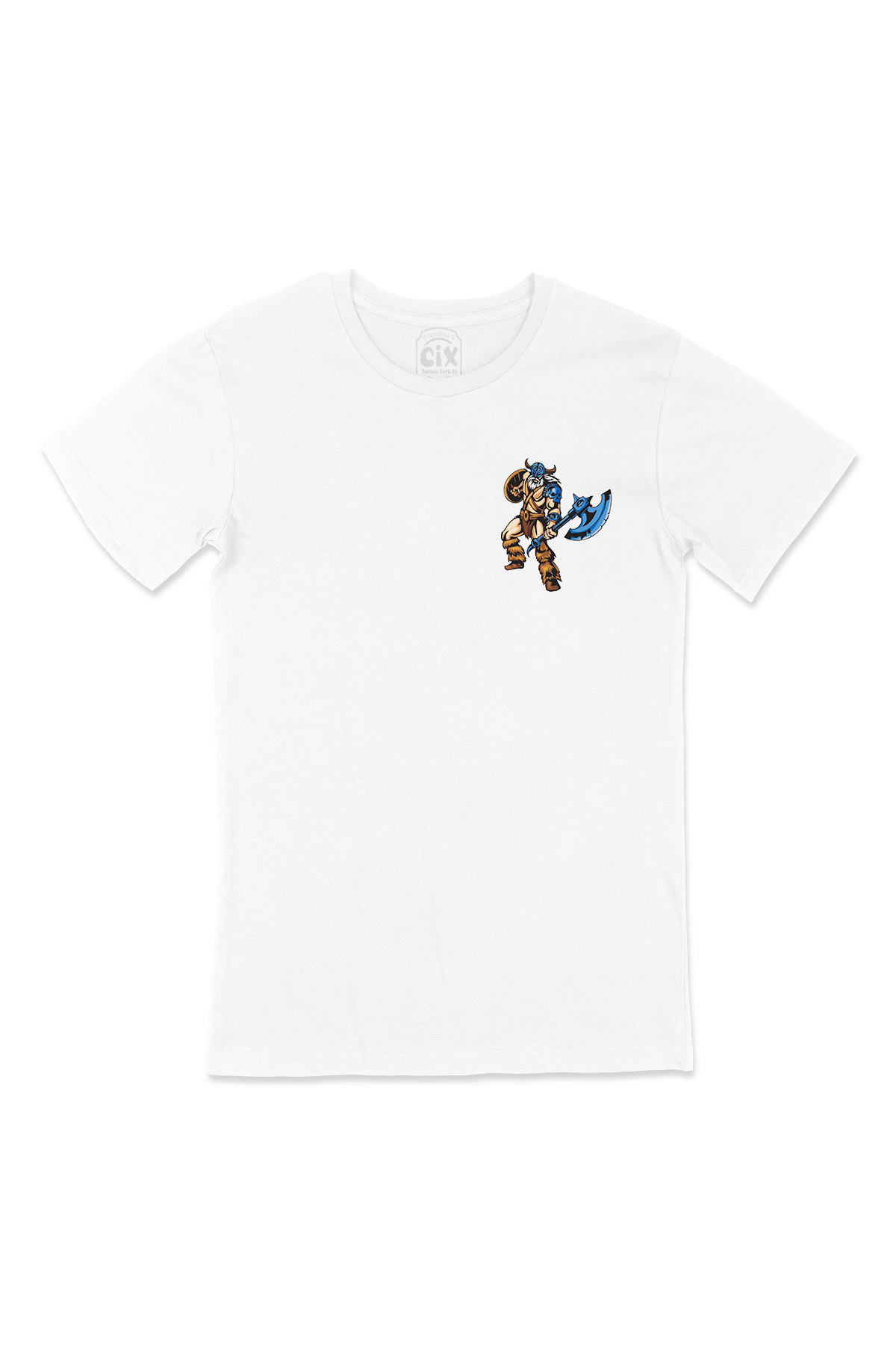 Viking Baltalı Cep Logo Tasarımlı Beyaz Tişört