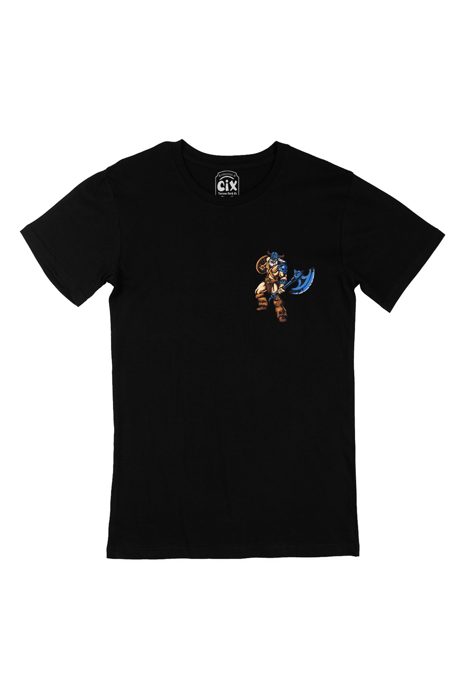 Viking Baltalı Cep Logo Tasarımlı Siyah Tişört