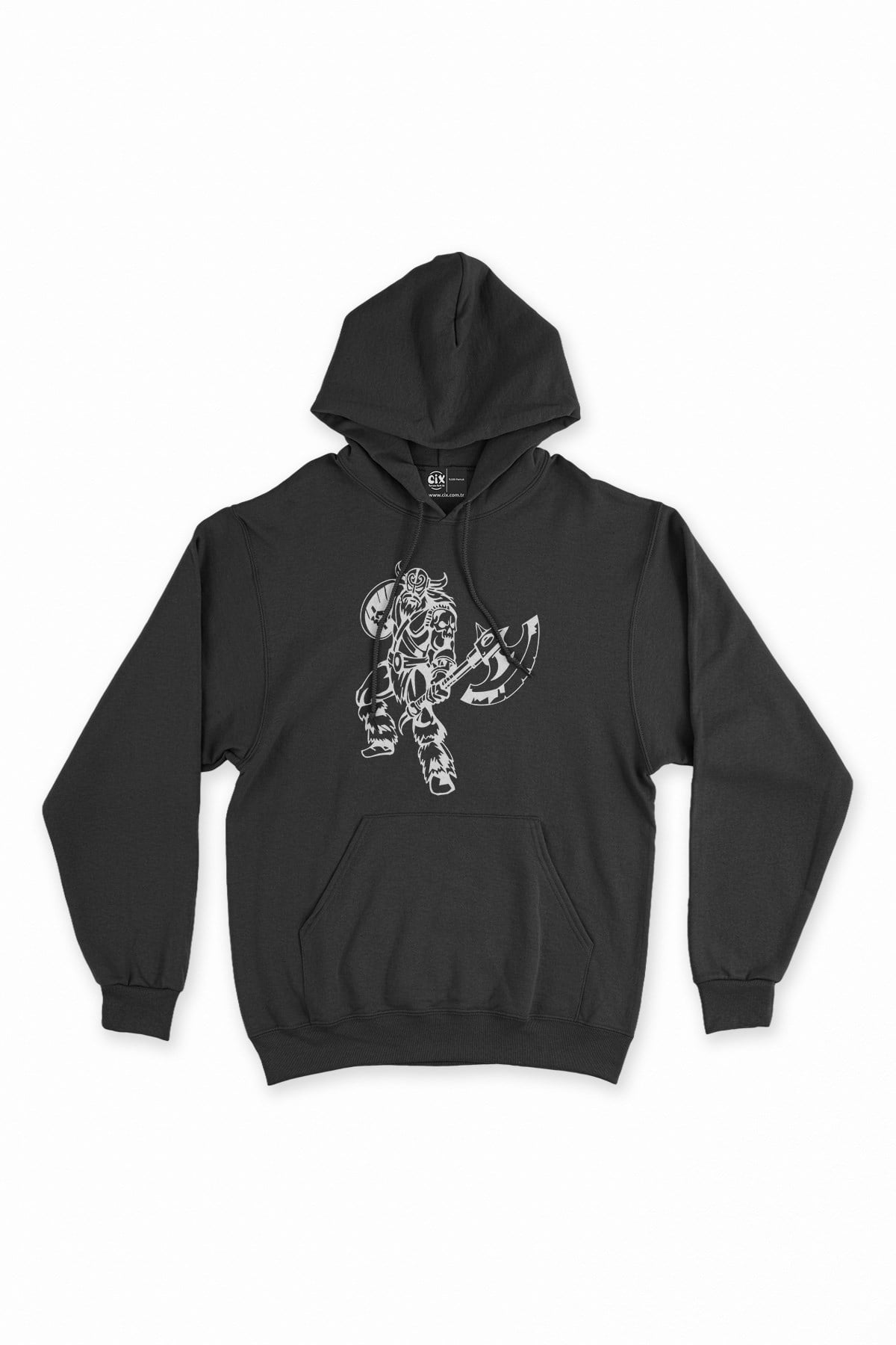 Viking Kalkan ve Balta Siyah Kapşonlu Sweatshirt Hoodie