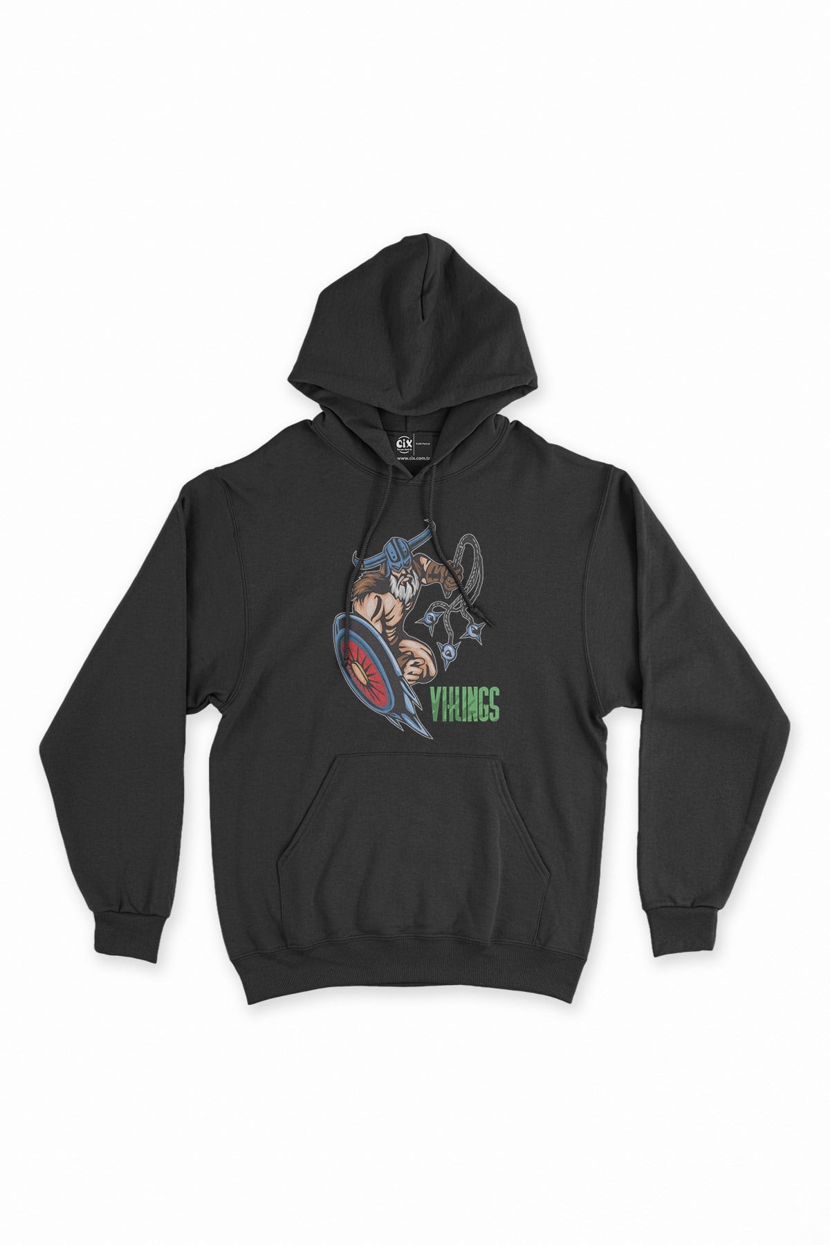 Vikings Kalkan ve Gürzlü Siyah Kapşonlu Sweatshirt Hoodie