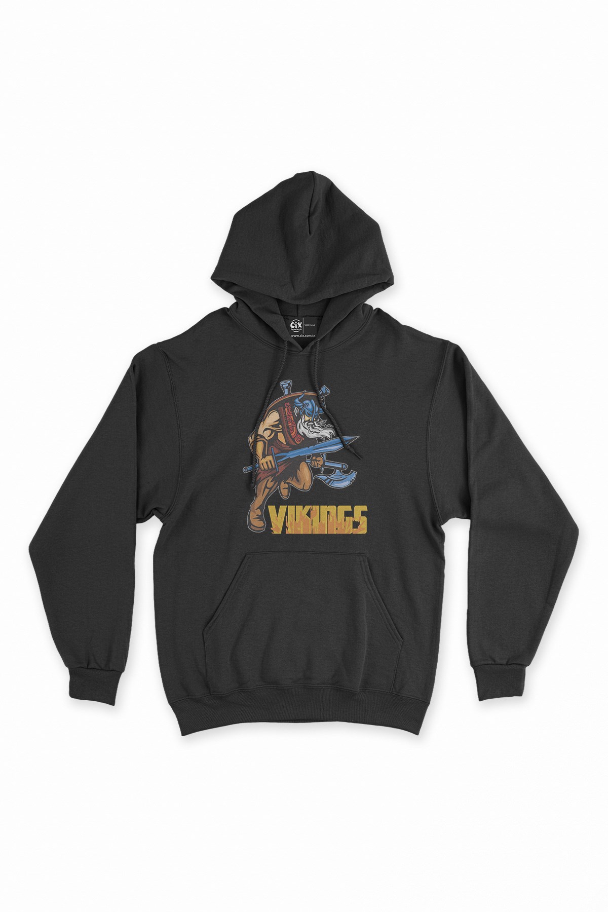 Vikings Kılınç ve Balta Siyah Kapşonlu Sweatshirt Hoodie