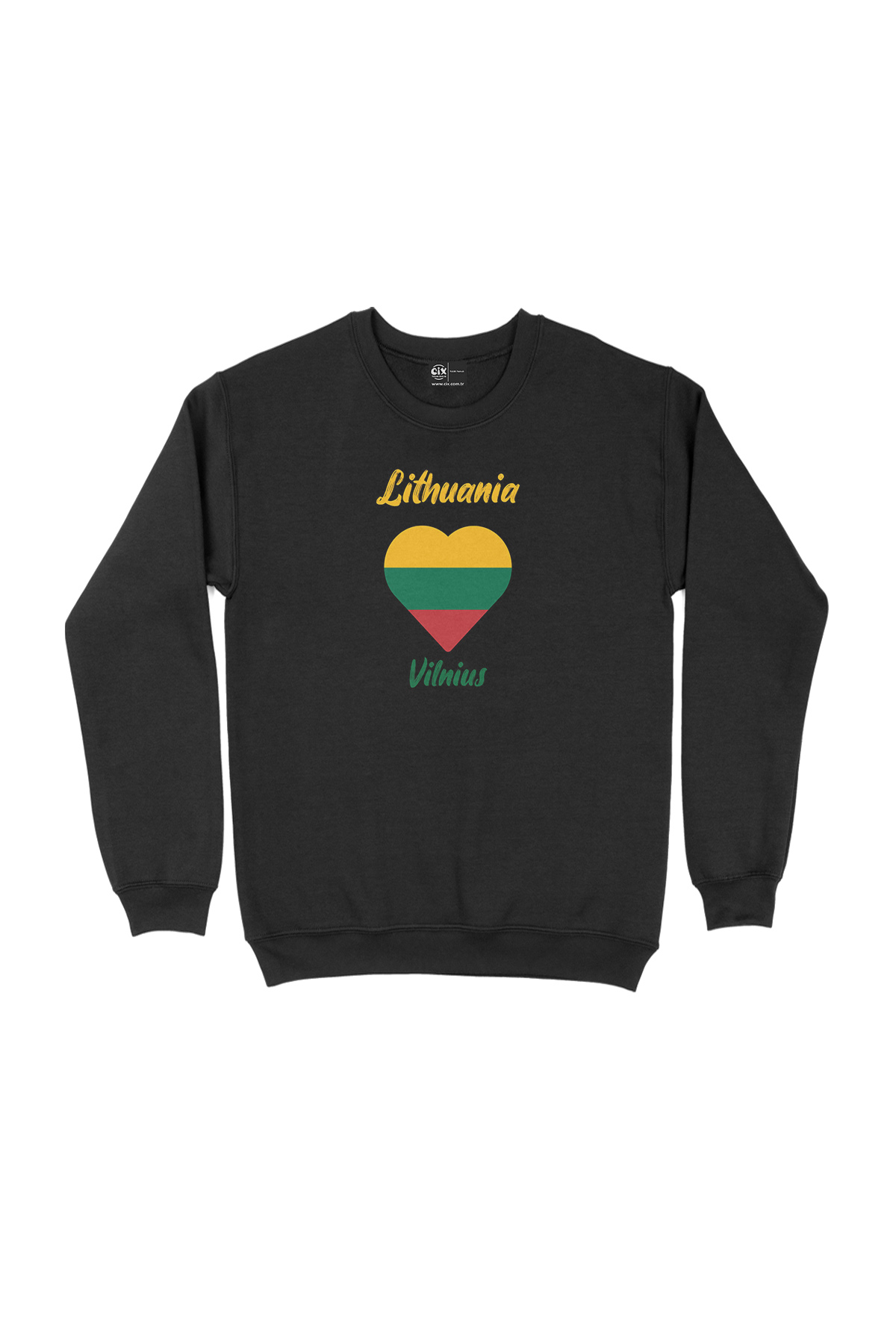 Vilnüs Litvanya Bayraklı Kalpli Siyah Sweatshirt