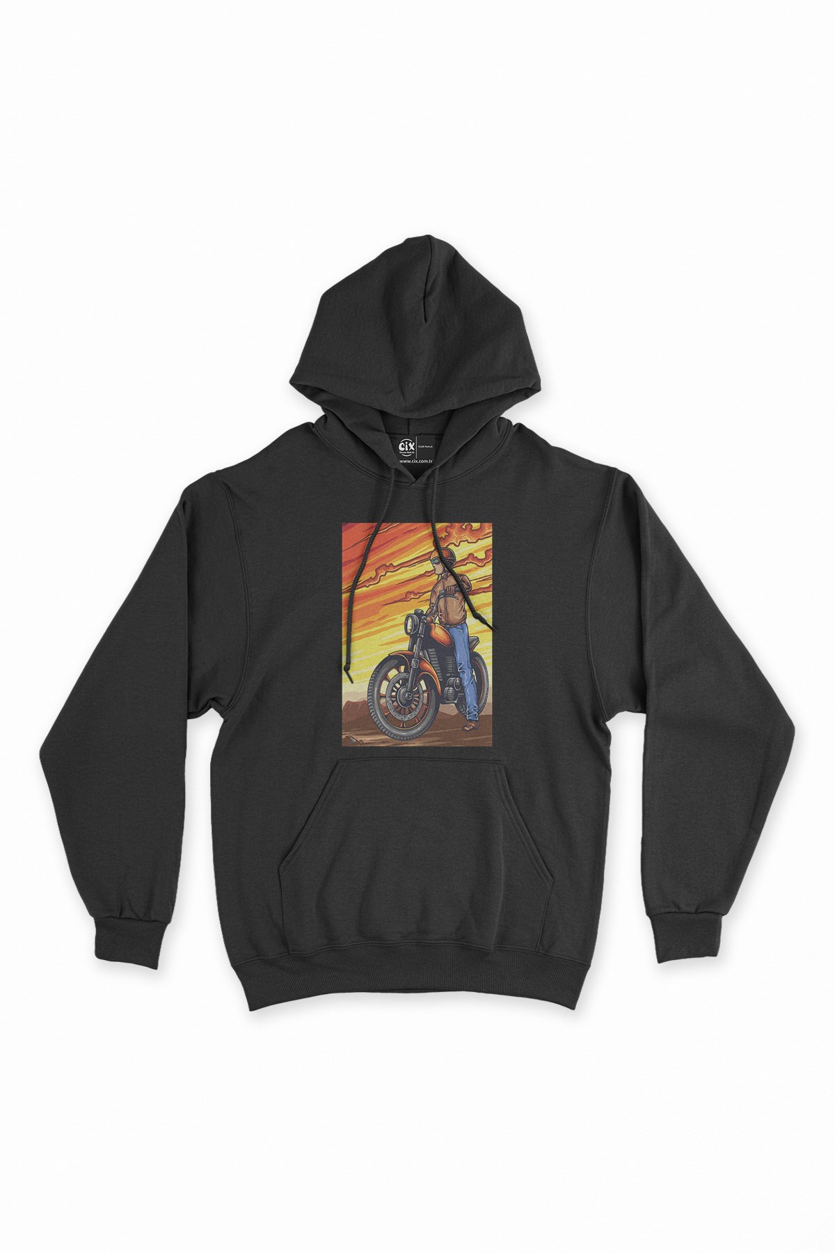 Vintage Moto Racer Siyah Kapşonlu Sweatshirt Hoodie