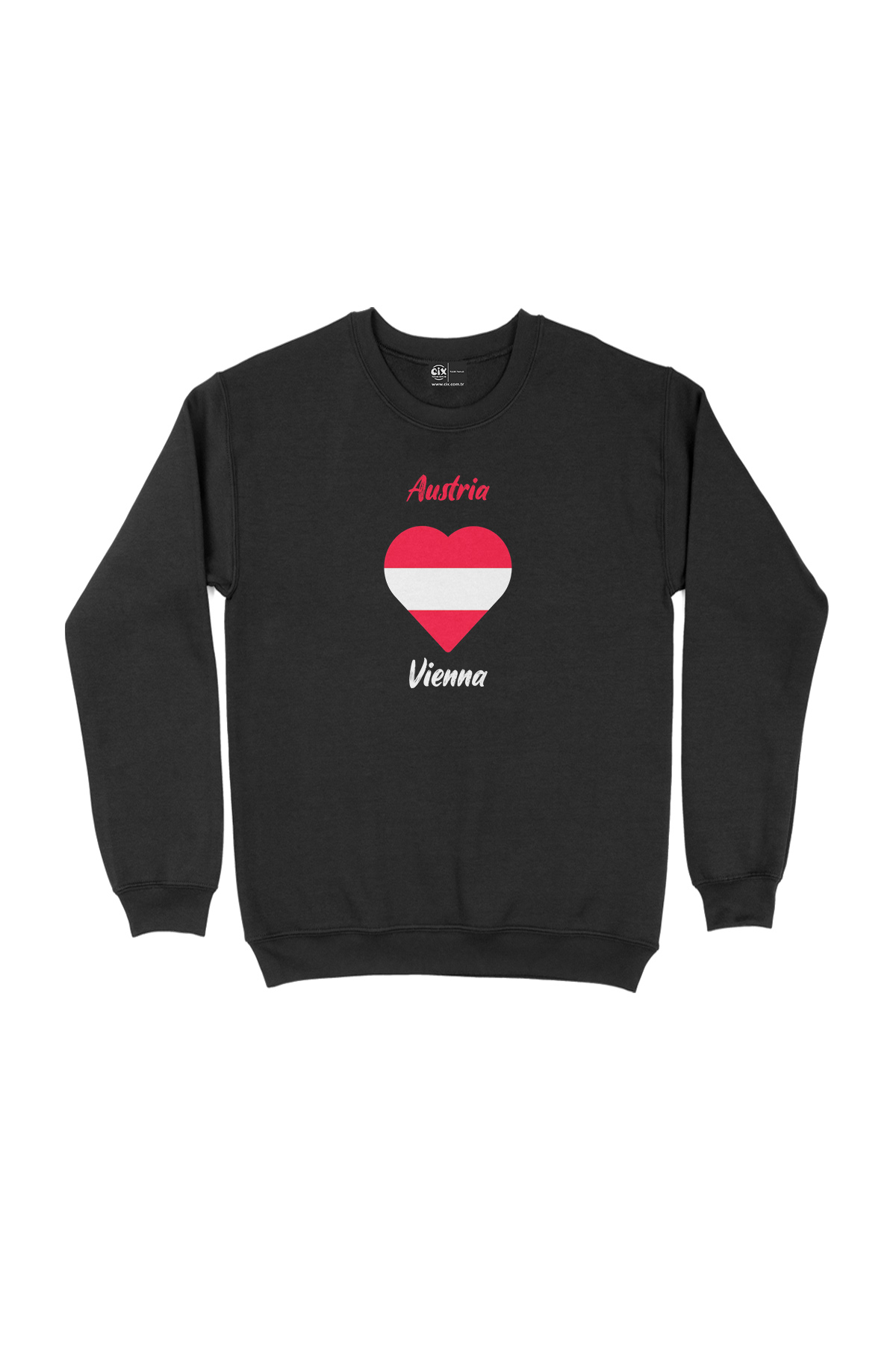 Viyana Avusturya Bayraklı Kalpli Siyah Sweatshirt
