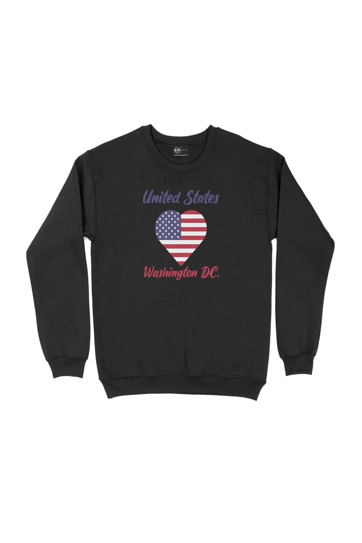 Washington Amerika Bayraklı Kalpli Siyah Sweatshirt