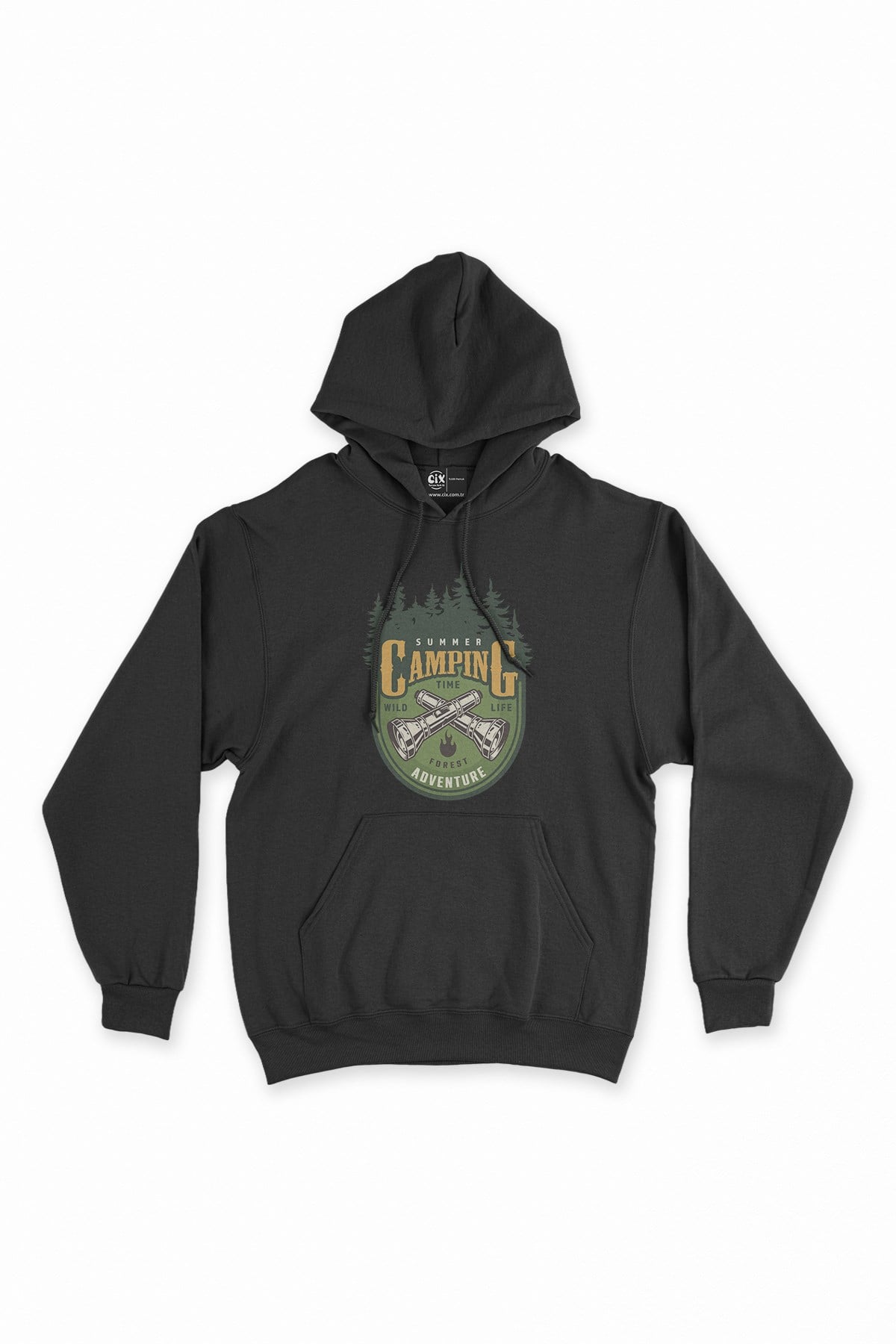 Yaz Kampı Maceraları Siyah Kapşonlu Sweatshirt Hoodie