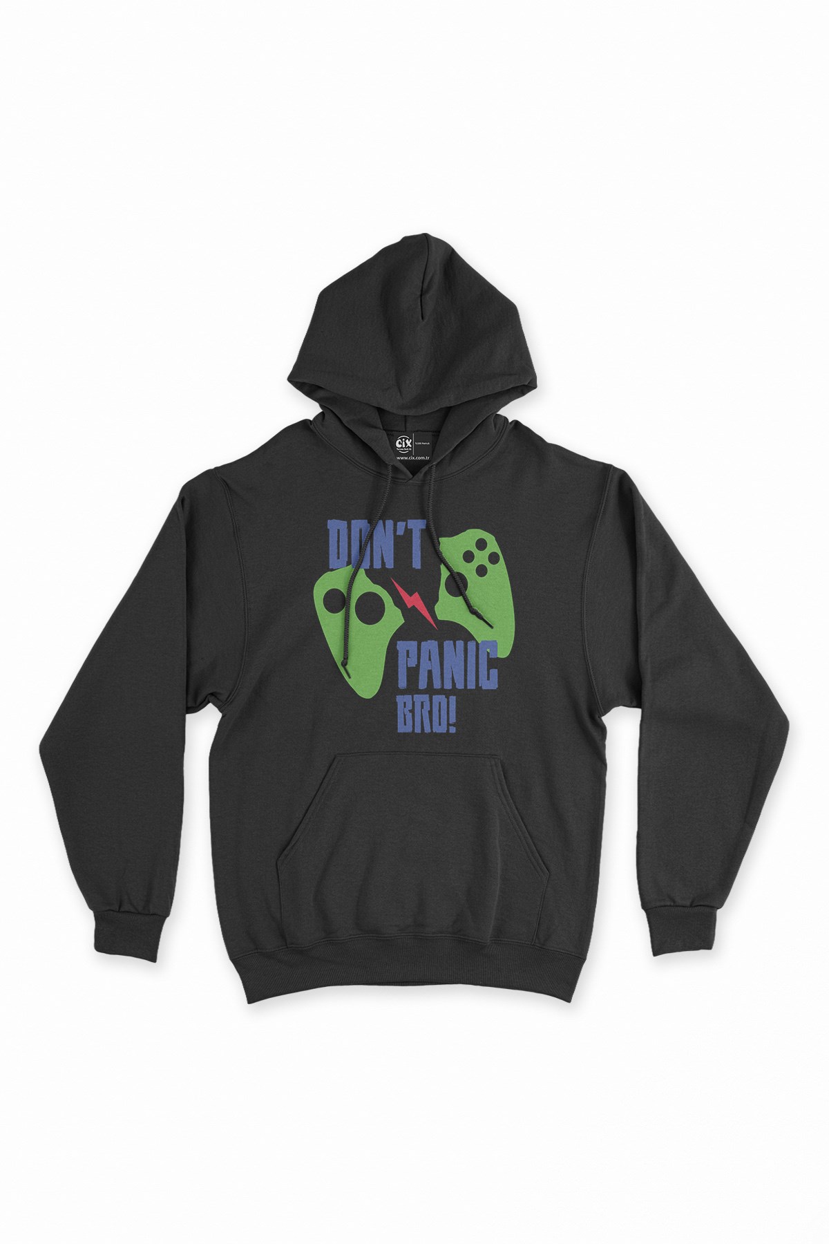 Yeşil Don't Panic Bro Siyah Kapşonlu Sweatshirt Hoodie