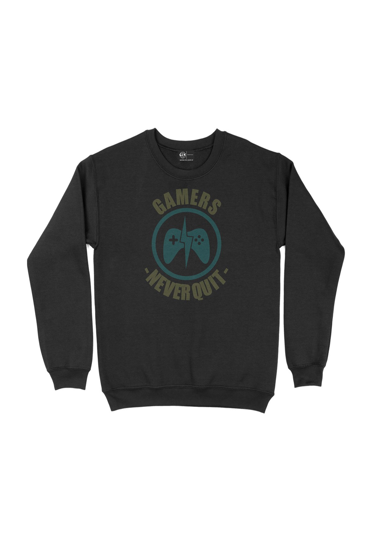 Yeşil Gamers Never Quit Siyah Sweatshirt