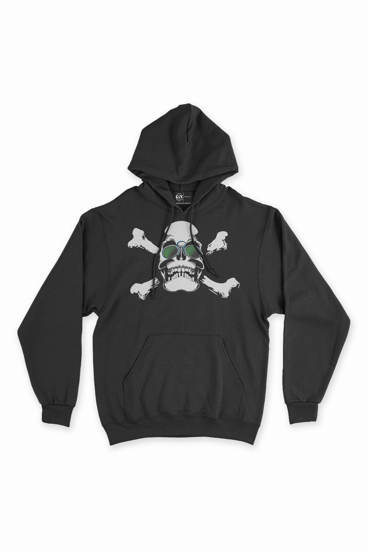 Yeşil Gözlüklü Kuru Kafa Siyah Sweatshirt Hoodie