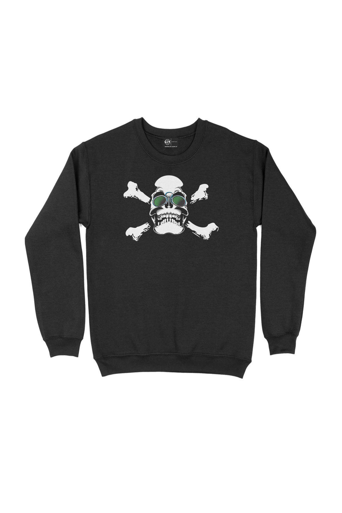 Yeşil Gözlüklü Kuru Kafa Siyah Sweatshirt