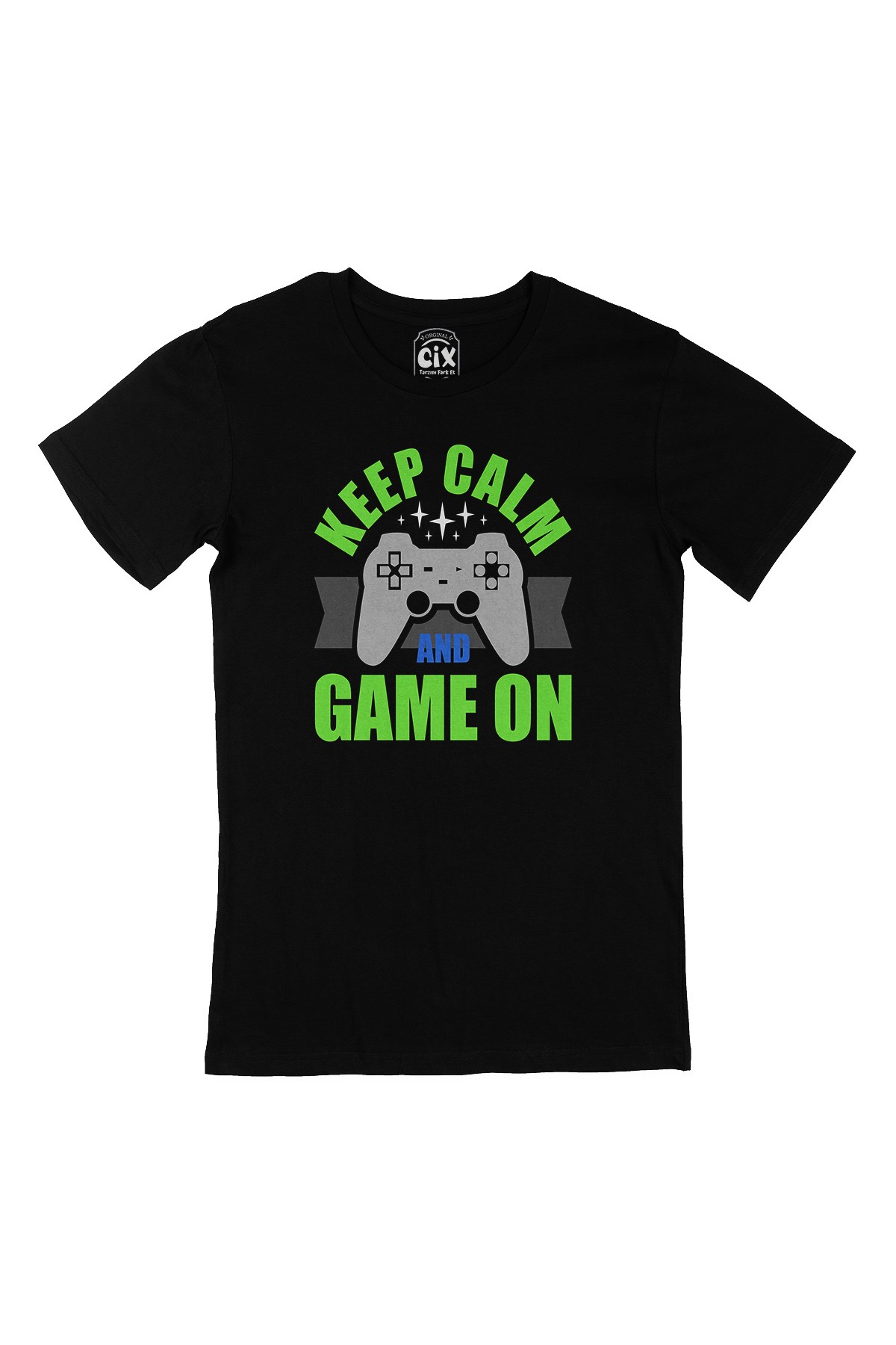 Yeşil Keep Calm Game On Siyah Tişört