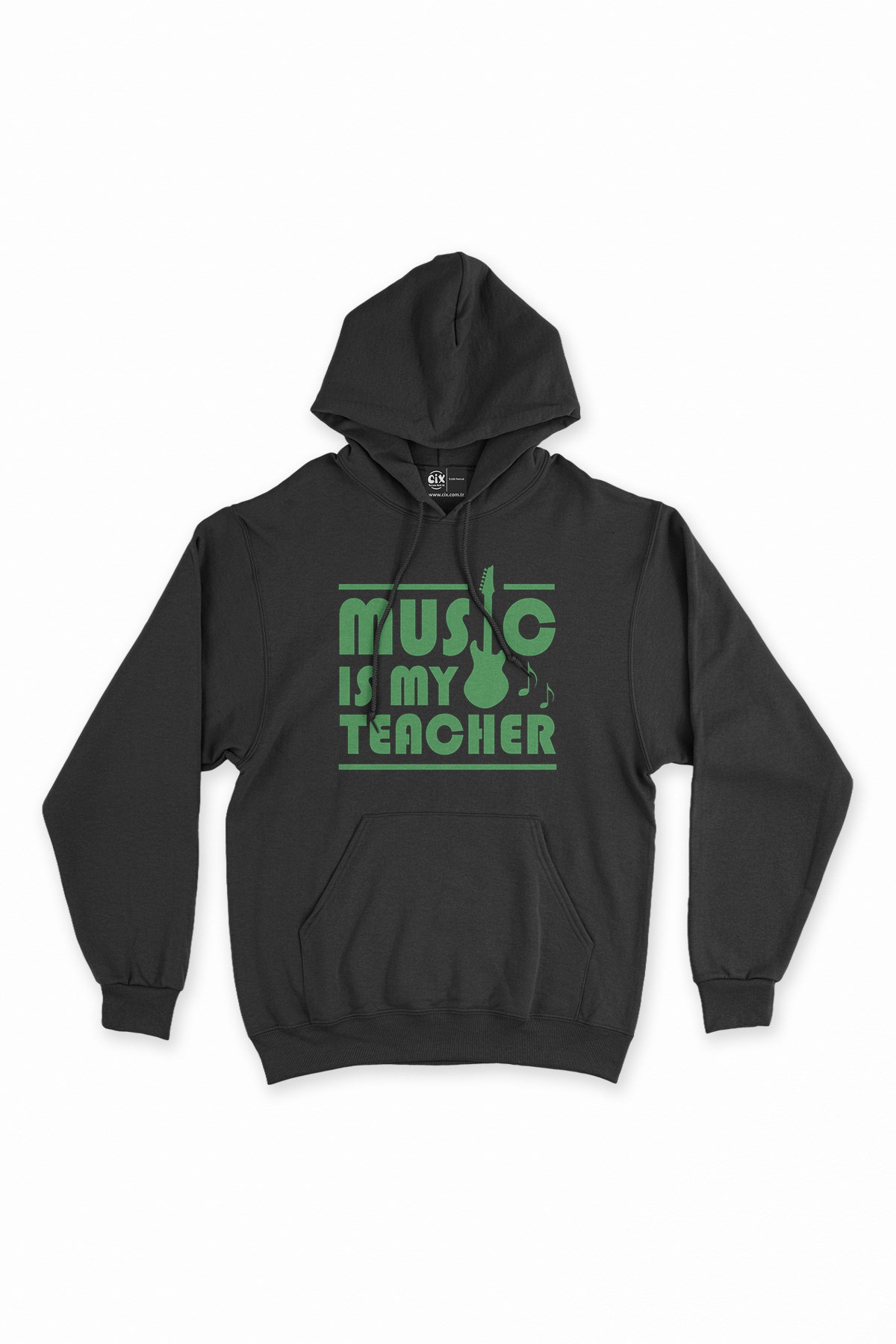 Yeşil Music Is My Teacher Siyah Kapşonlu Sweatshirt Hoodie