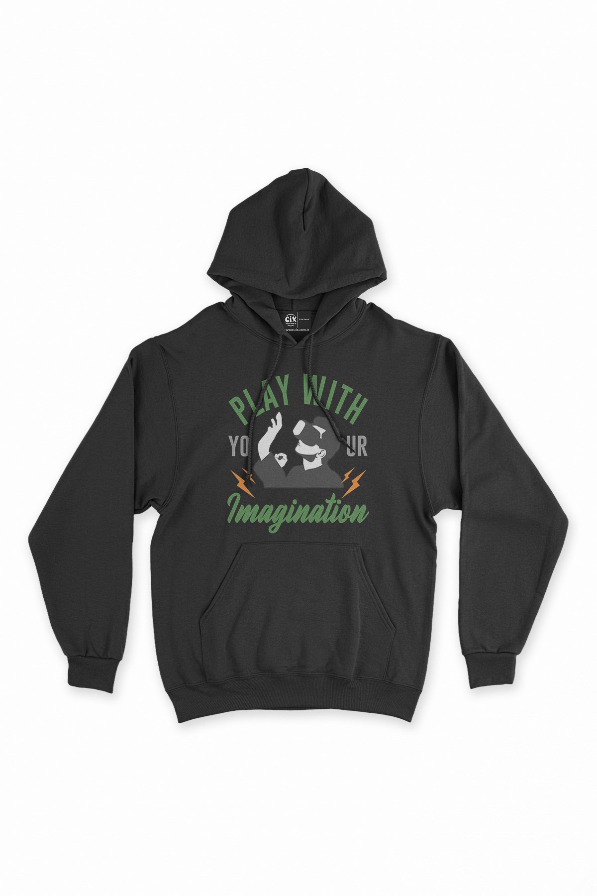 Yeşil Play Your Imagination Siyah Kapşonlu Sweatshirt Hoodie