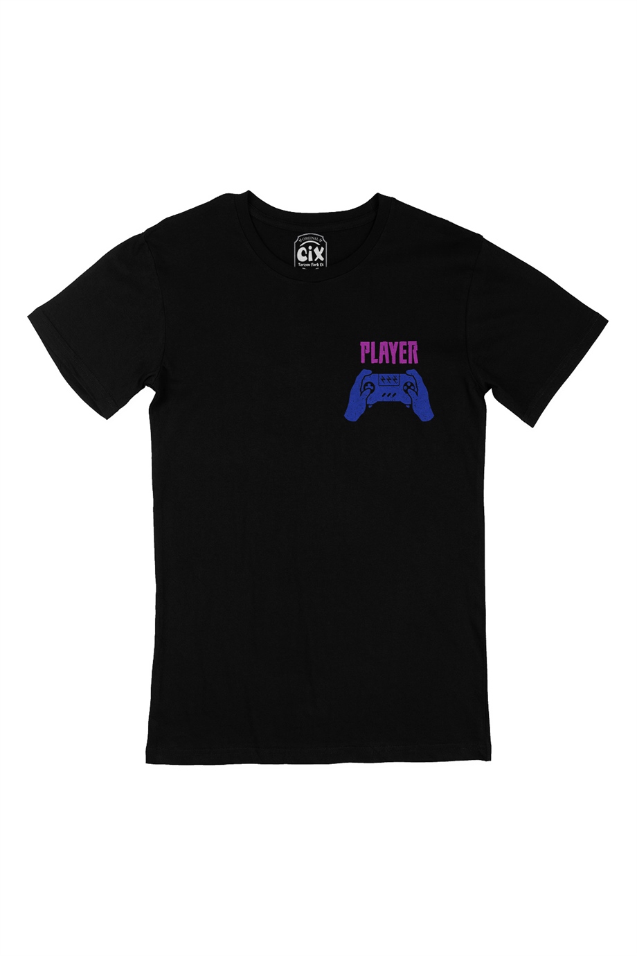 Yeşil Player One  Cep Logo Tasarımlı Siyah Tişört