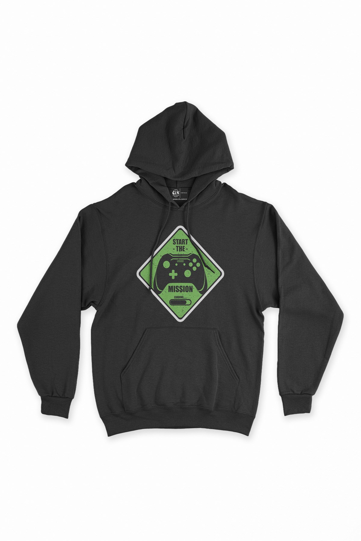 Yeşil Start The Mission Siyah Kapşonlu Sweatshirt Hoodie
