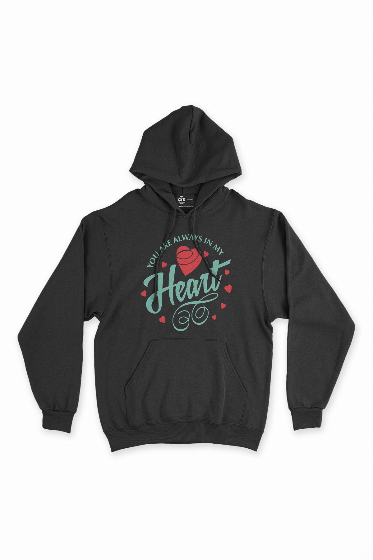 Yeşil You Are Always In My Heart Siyah Kapşonlu Sweatshirt Hoodie