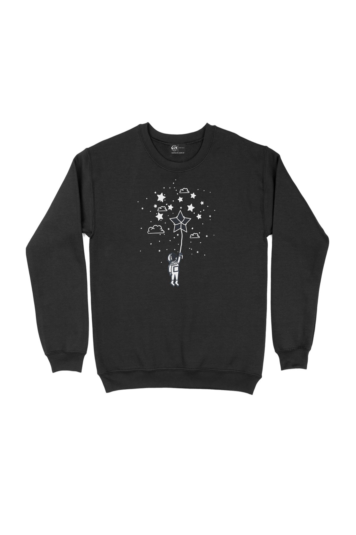 Yıldızlı Astronot Siyah Sweatshirt