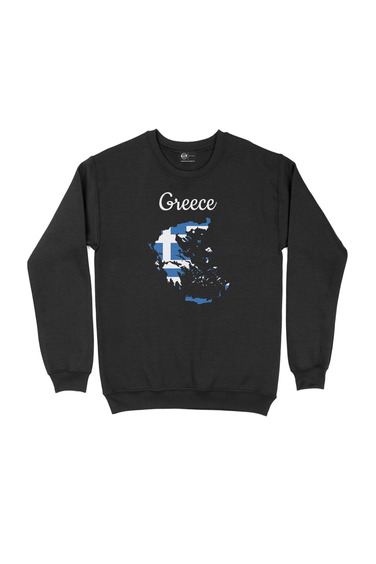 Yunanistan Haritalı ve Bayraklı Siyah Sweatshirt