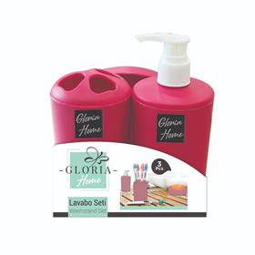 Gloria Home Banyo Aksesuar Seti Sıvı Sabunluk Katı Sabunluk Diş Fırçalık 3lü Set GLR003