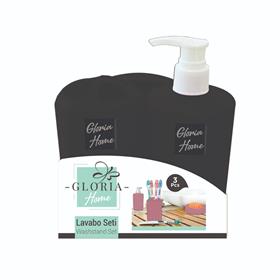 Gloria Home Banyo Aksesuar Seti Sıvı Sabunluk Katı Sabunluk Diş Fırçalık 3lü Set GLR003