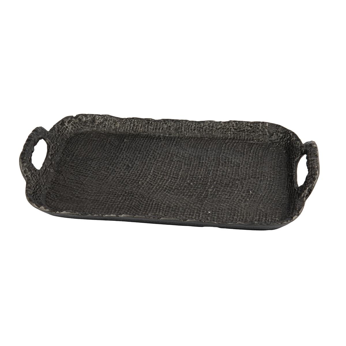 Jute Texture Eskitme Siyah Küçük Tepsi 21*36*4  cm