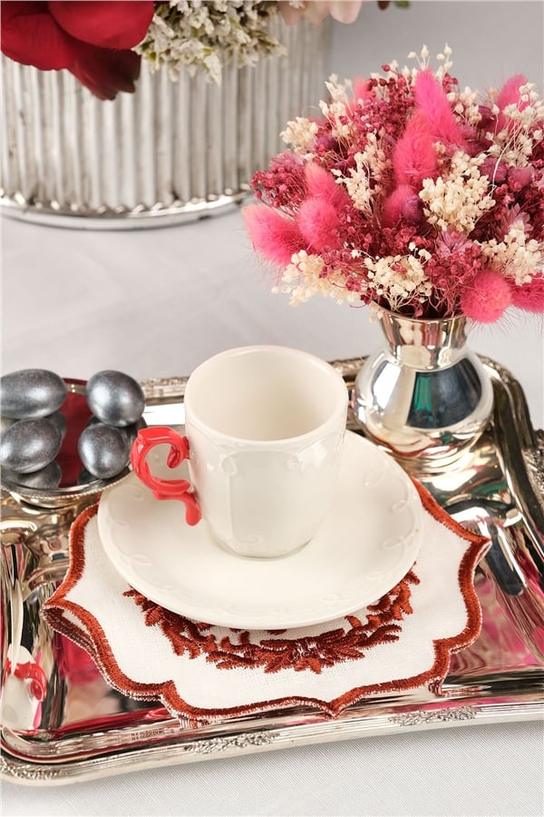 Yoğun Nakışlı Kokteyl Peçete 15X15 Cm Kiremit