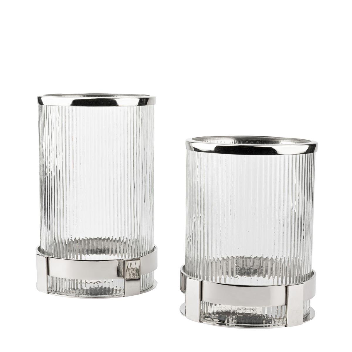 Ars Çizgili Camlı Silver Mumluk 16.5*16.5*26 cm