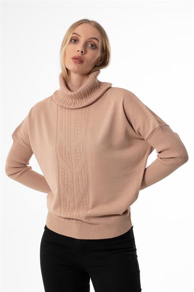 DEGAJE YAKA OVERSİZE BEJ BAYAN KAZAK