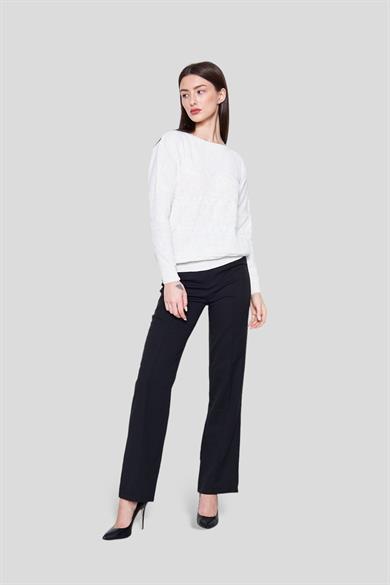 KAYIK YAKA EKRU OVERSİZE BAYAN KAZAK 