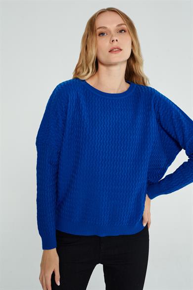 KAYIK YAKA OVERSİZE SAKS BAYAN KAZAK 