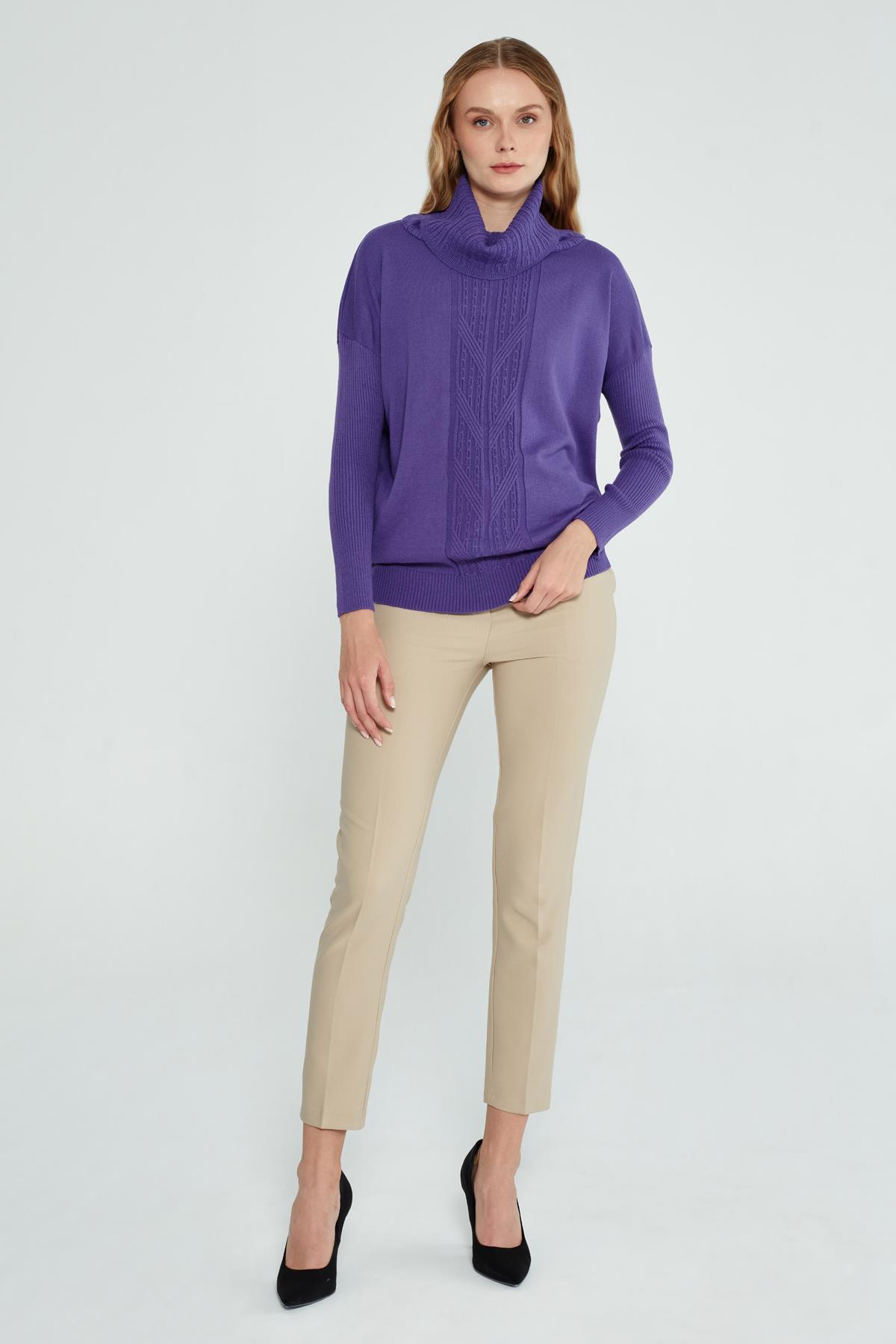 DEGAJE YAKA OVERSİZE LİLA BAYAN KAZAK